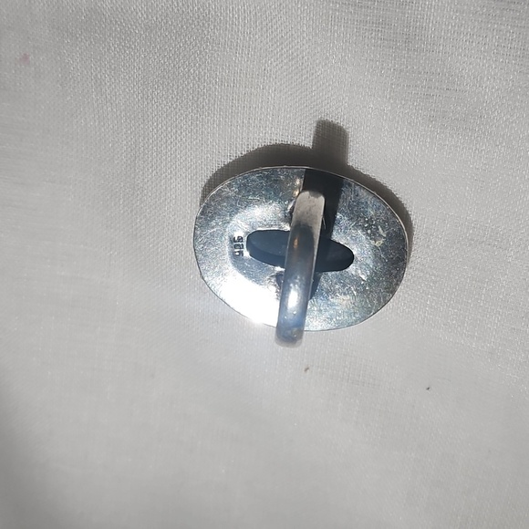 Sterling Silver Midnight Blue Black Oval Ring Sz 8 - Picture 7 of 12